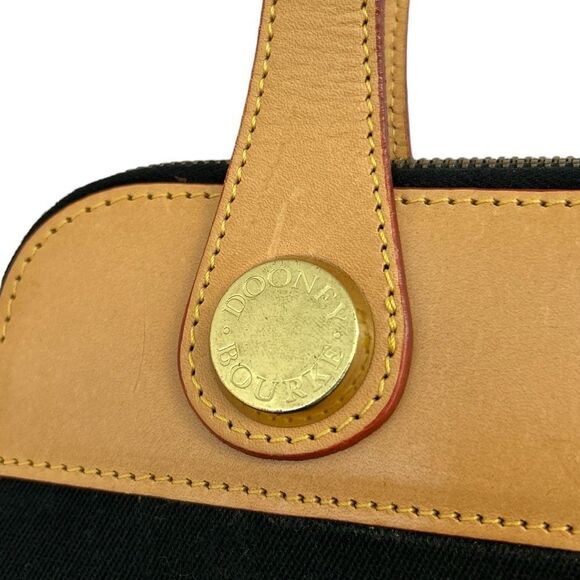 Vintage Dooney & Bourke Black Canvas & Naked Tan Leather East West Carpet Bag - Picture 5 of 15